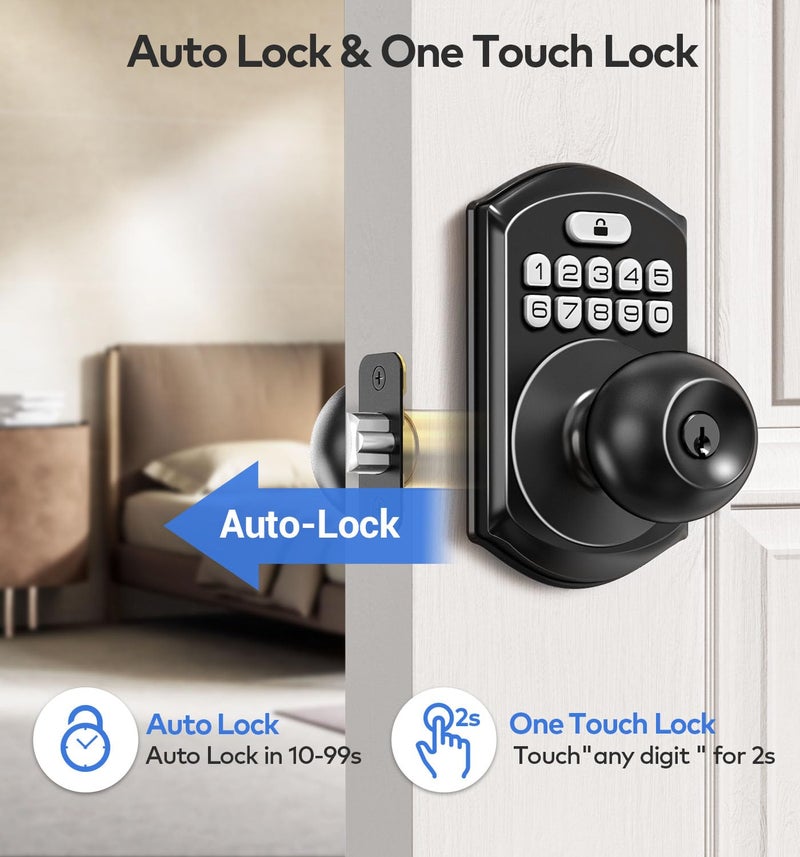 TEEHO Keyless Entry Keypad Door Lock with Handle, Electronic Digital Smart Locks for Front Door, Easy to Install Keypad Deadbolt with Code for Bedroom, Anti-Peeping Password - Matte Black - Image 3